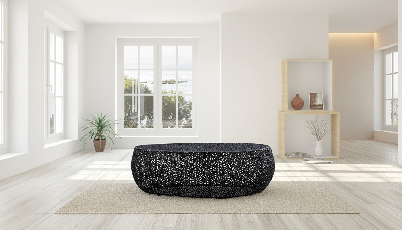 Azriel Oval Aluminum Mesh Coffee Table, Black