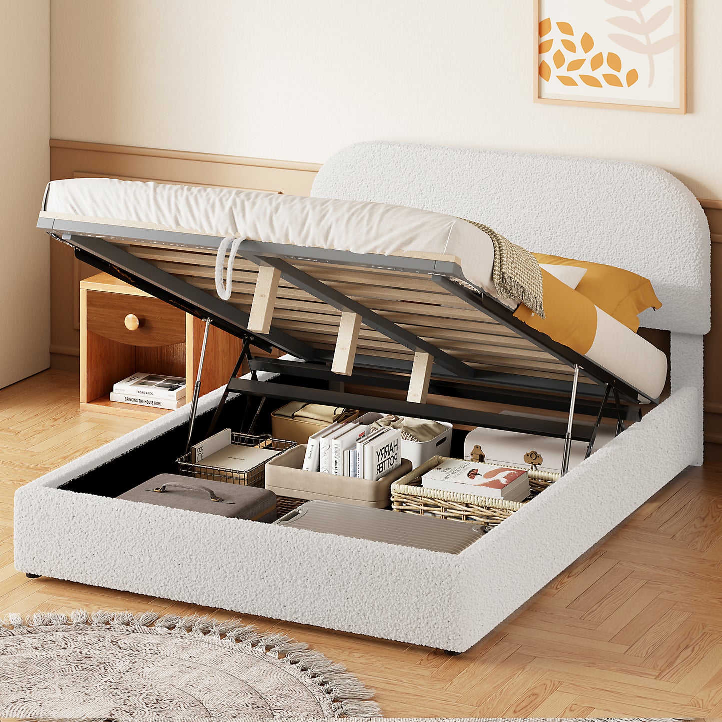 Ardell Teddy Fleece Upholstered Storage Bed - White