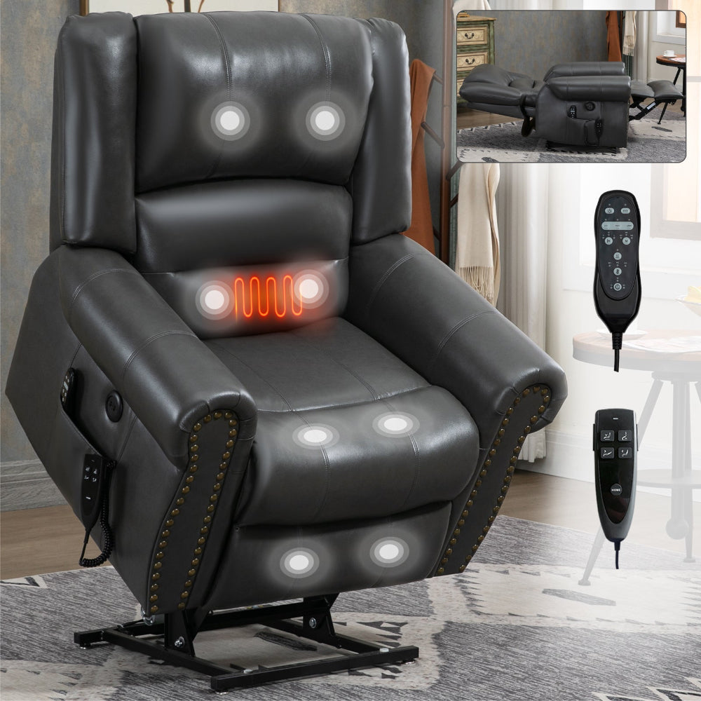 Black massage chair with LED lights and remote control in a room setting.
