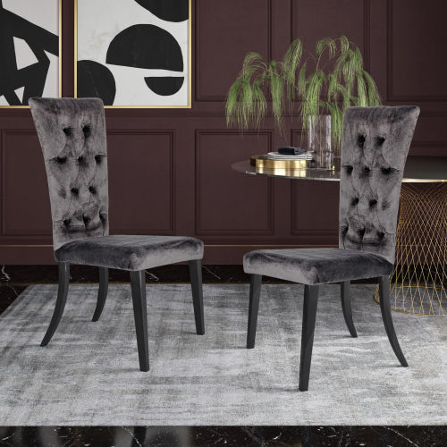 Modrest Darley Modern Grey Velvet Dining Chair Set of 2