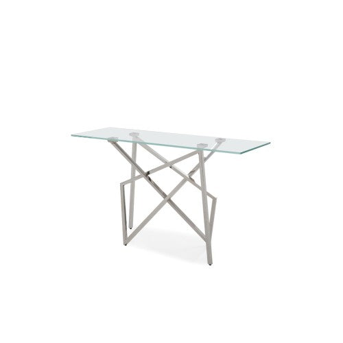 Modrest Hawkins Modern Glass & Stainless Steel Console Table