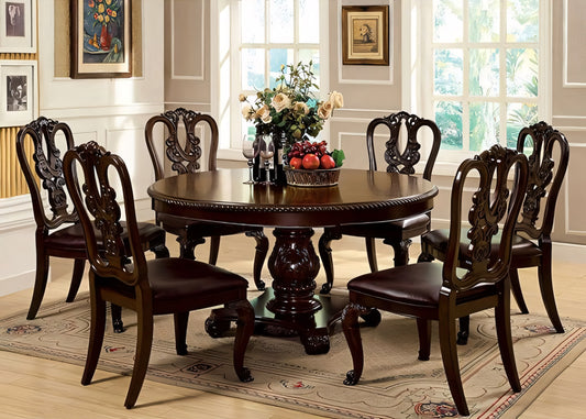 Bellagio 7-Piece Traditional Brown Cherry Single Pedestal Dining Set (3 Chair Options)