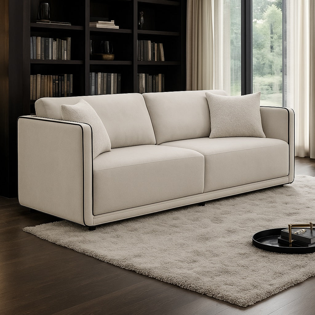 Benilde Transitional Sofa & Loveseat Set in Taupe Chenille with Beechwood Frame
