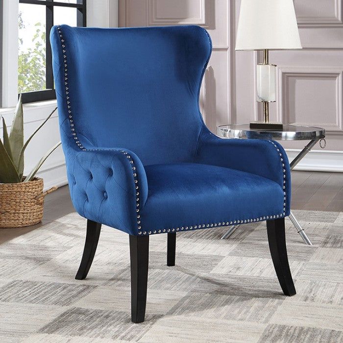 FOA Soledad Contemporary Wingback Design Accent Chair - Navy
