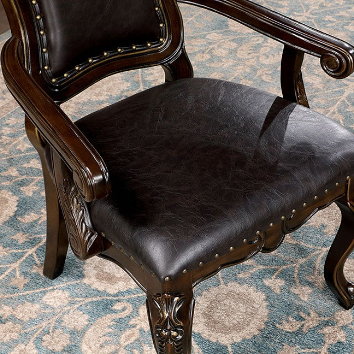 FOA Lombardy Collection Traditional Faux Wood Carved Arm Chair