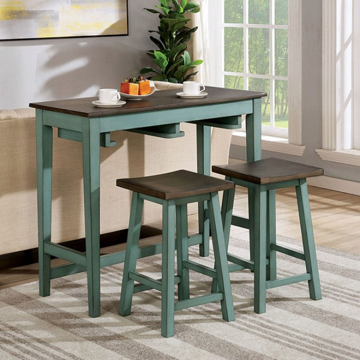 FOA Elinor Transitional Tibetan-Style 3 Piece Bar Table Set - Antique Teal/Gray