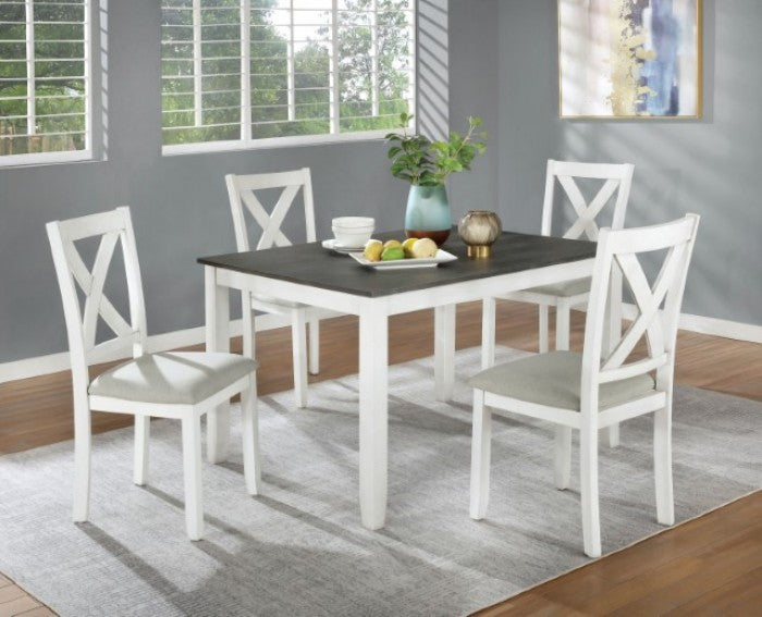 FOA Anya Rustic Style 5-Piece Distressed White Dining Set