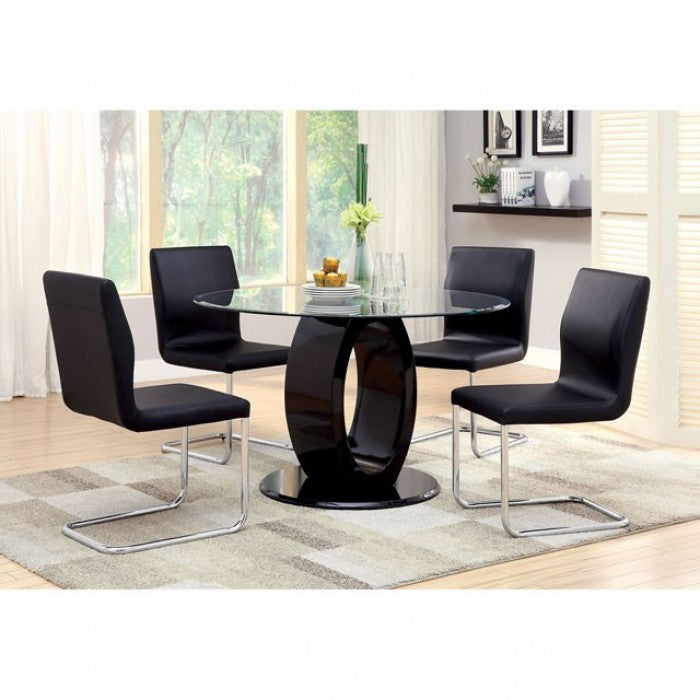 FOA Lodia Contemporary Faux Leather Set of 2 Dining Side Chair - Black