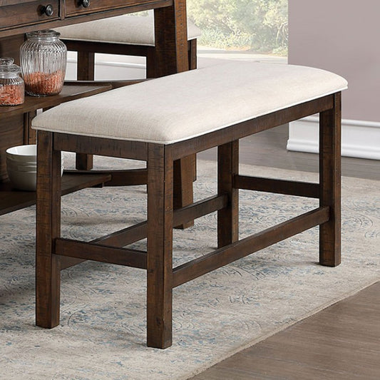 FOA Fredonia Rustic Oak Finish Dining Bench - Beige