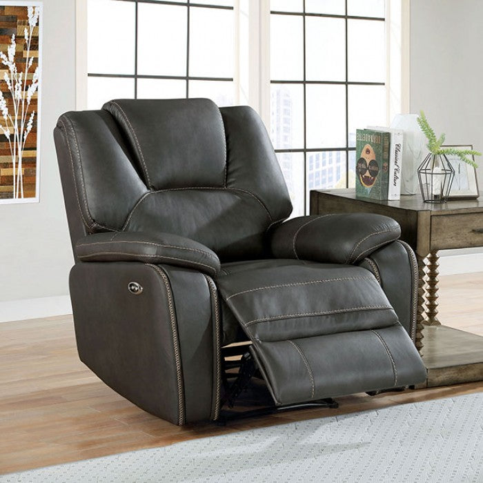 FOA Ffion Transitional Faux Leather Power Recliner with USB Charger - Black