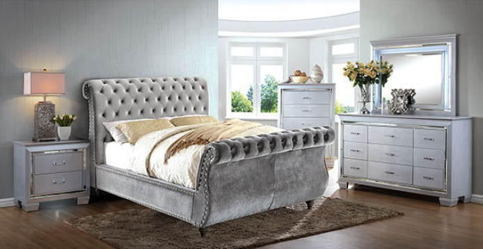 Noella Upholstered Queen Sleigh Bed in Light Gray