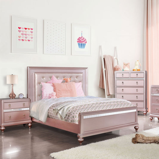 Avior Rose Gold Button Tufted Twin Bedroom Set