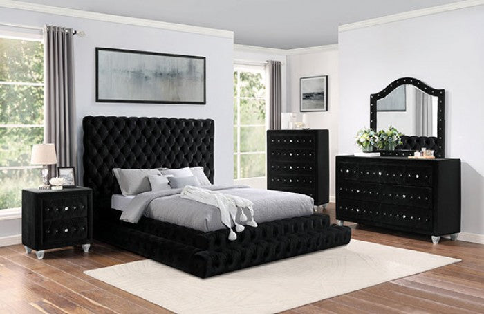 Stefania King Velvet Glam 4-Piece Bedroom Set - Black