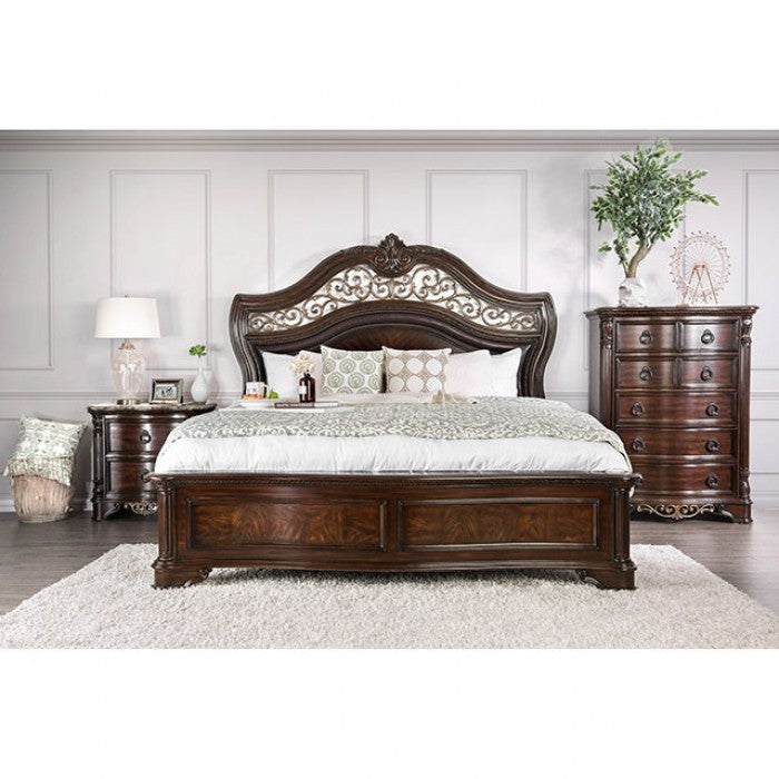 Menodora Traditional 4-Piece King Bedroom Set - Brown Cherry