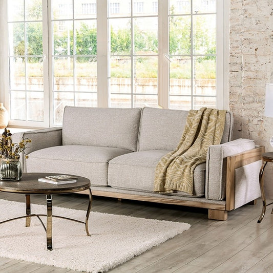 Harstad Contemporary Chenille & Wood Trimmed Living Room Set