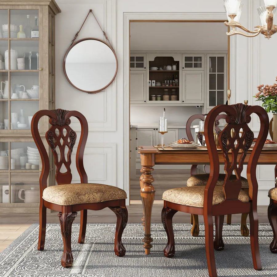 FOA Elana Traditional Damask Print Fabric Dining Side Chair - Set of 2