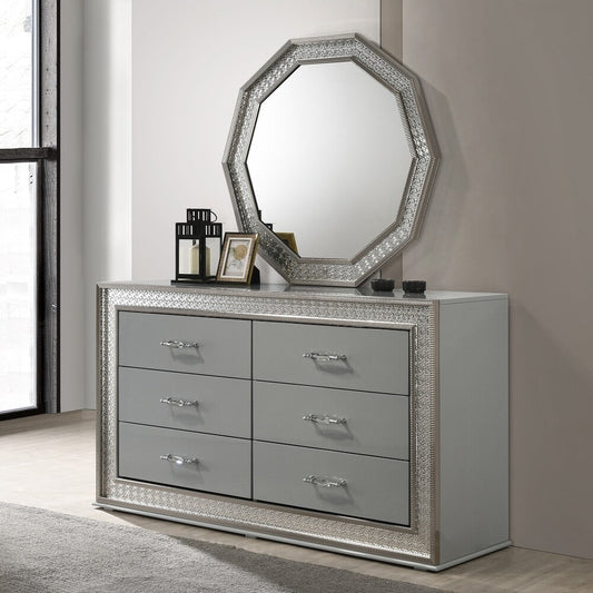 Cassiopeia Glam Collection Dresser with Metallic Scale Molding, Metallic Gray