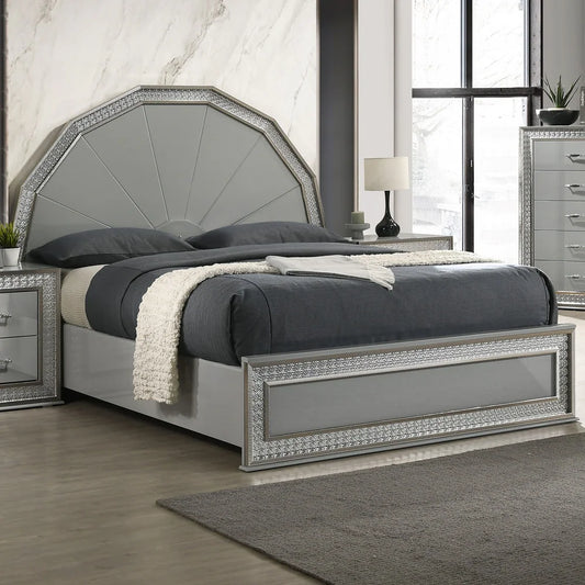 Cassiopeia King Glam Bedroom Collection with LED, Metallic Gray