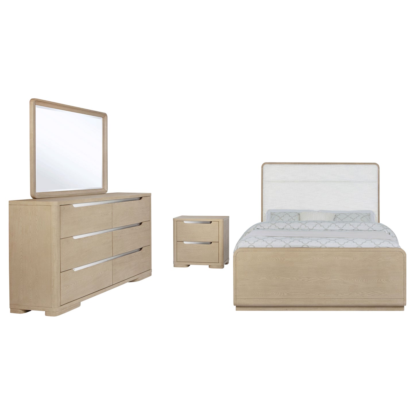 Ladera Modern Boucle & Light Elm Queen Panel Bedroom Set