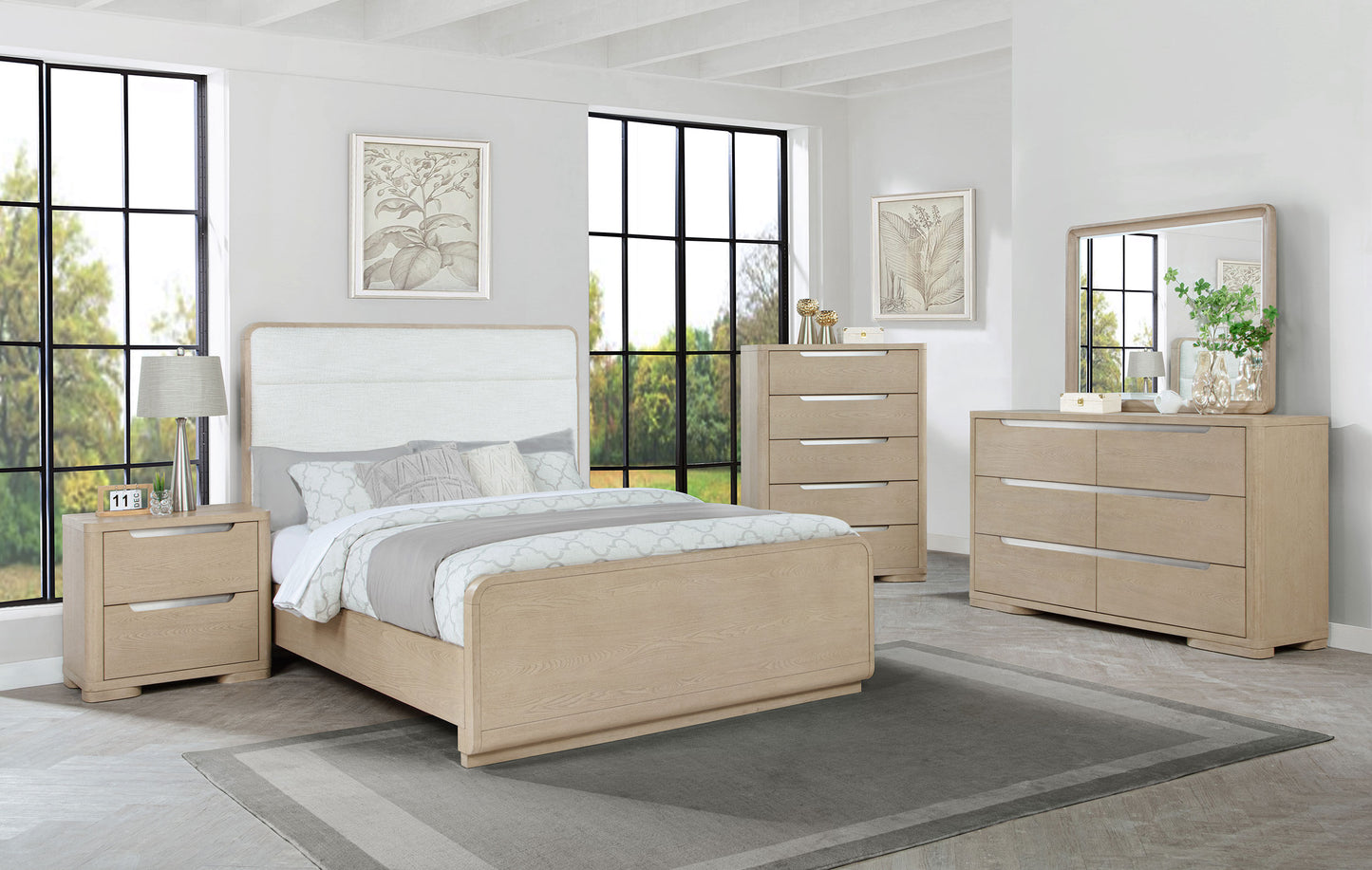 Ladera Modern Boucle & Light Elm Queen Panel Bedroom Set