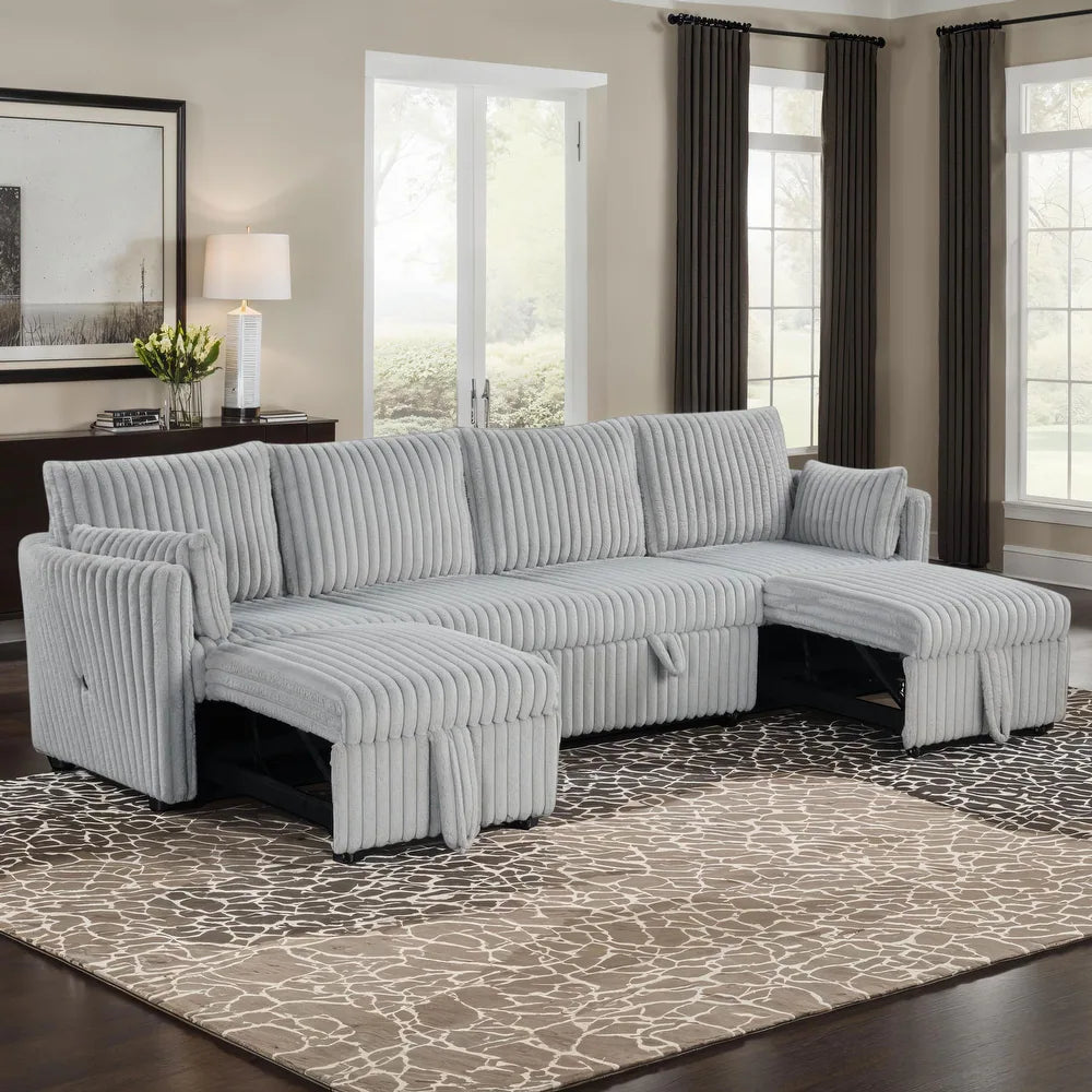 Denholme Faux Fur U-Sectional Sofa Bed with Charging Ports – Multiple Colors