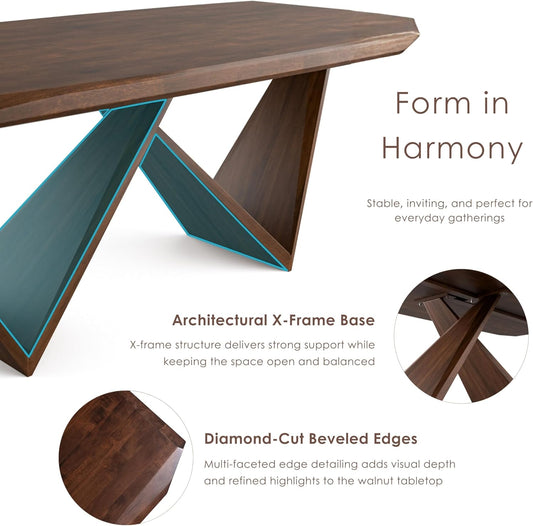 Romont Mid-Century Modern 7-Piece Solid Wood Dining Set, Walnut
