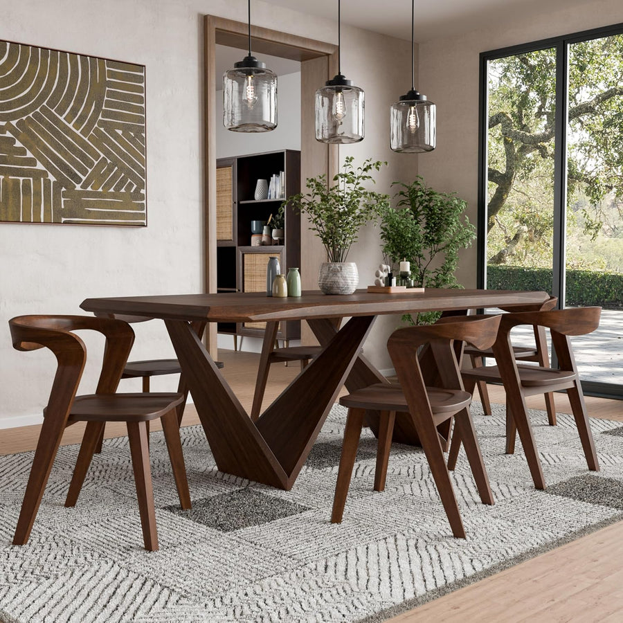 Romont Mid-Century Modern 7-Piece Solid Wood Dining Set, Walnut