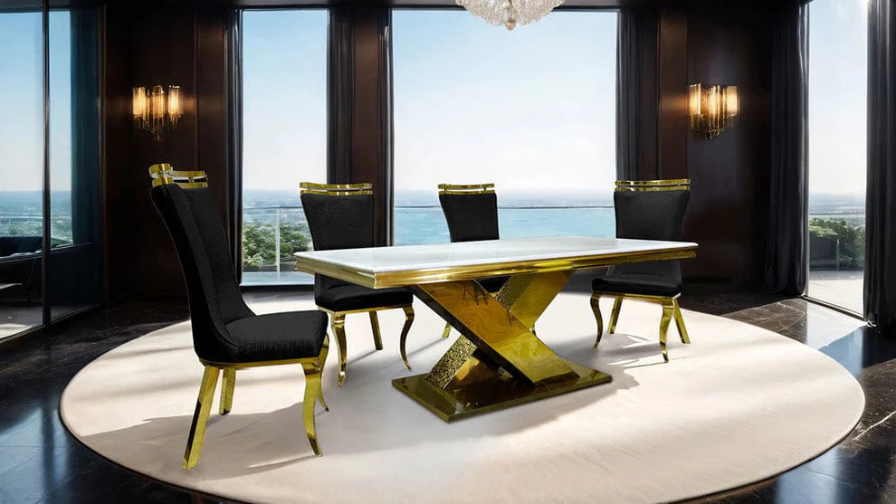 Palazzo 79" 7-Piece White Sintered Stone & Gold Dining Set (Copy)