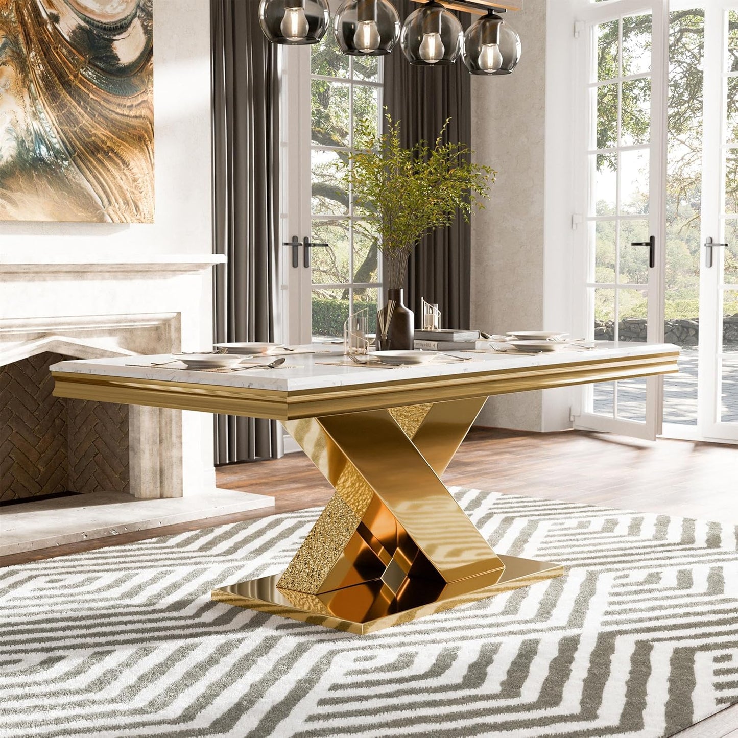 Palazzo Modern Gold Dining Table with Sintered Stone Top