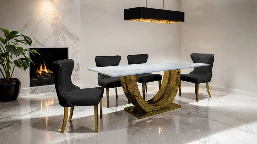 Portanova Horseshoe Shaped Pedestal Base Glam Table - Gold & White