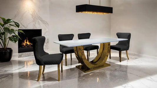 Portanova 7-Piece Glam Dining Set with Sintered Stone Top