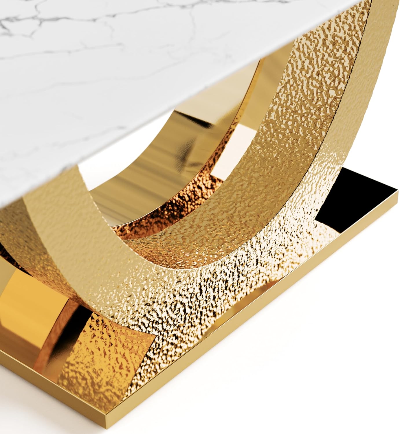 Portanova Horseshoe Shaped Pedestal Base Glam Table - Gold & White