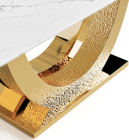 Portanova Horseshoe Shaped Pedestal Base Glam Table - Gold & White