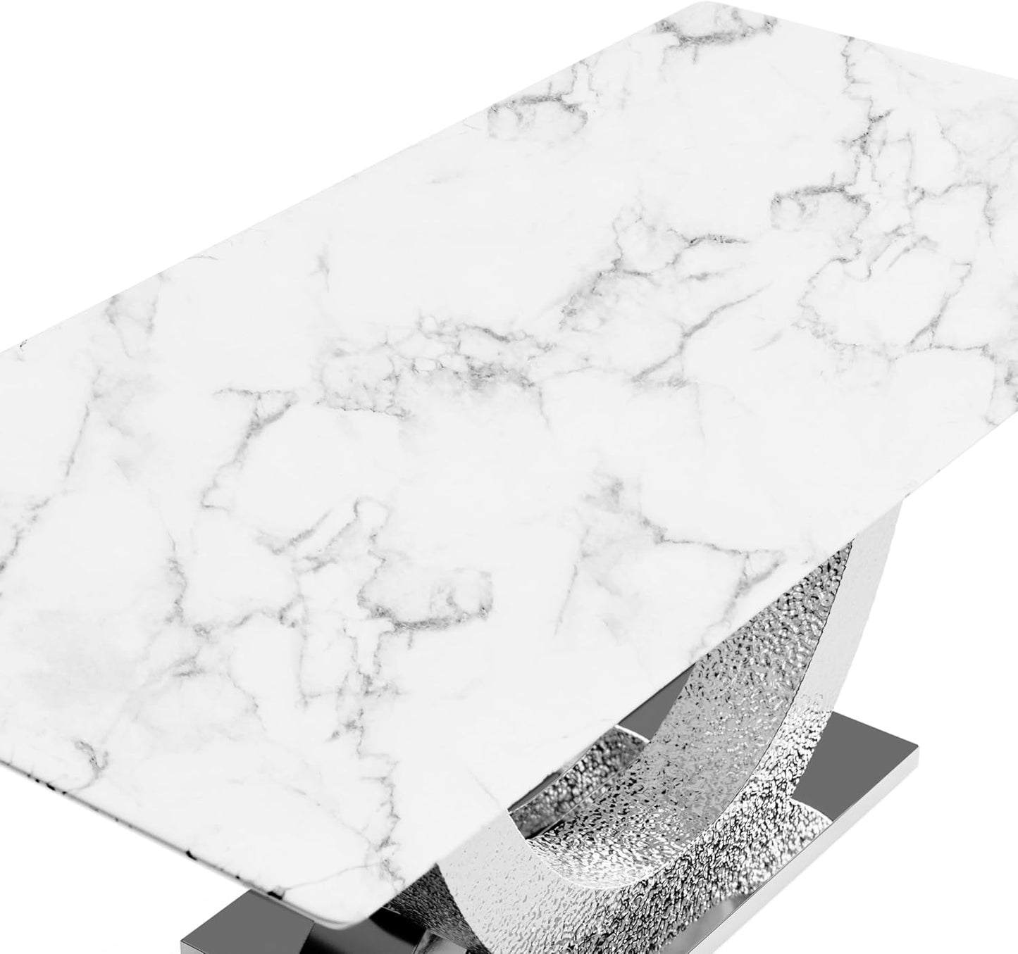 Portanova Horseshoe Shaped Pedestal Base Glam Table - Gold & White