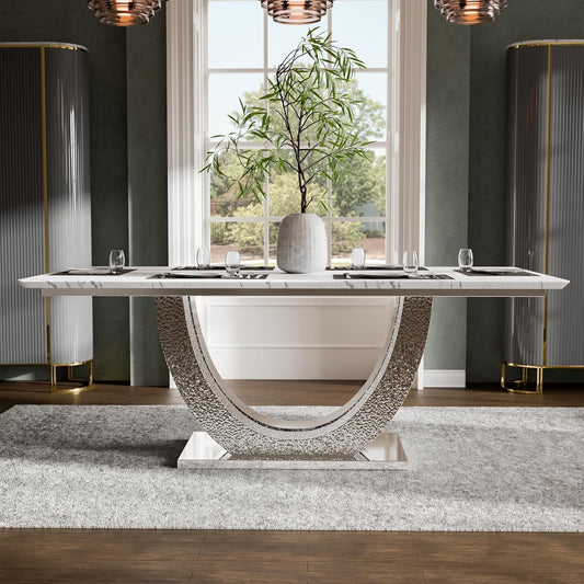 Portanova Modern Chrome Dining Table with Sintered Stone Top