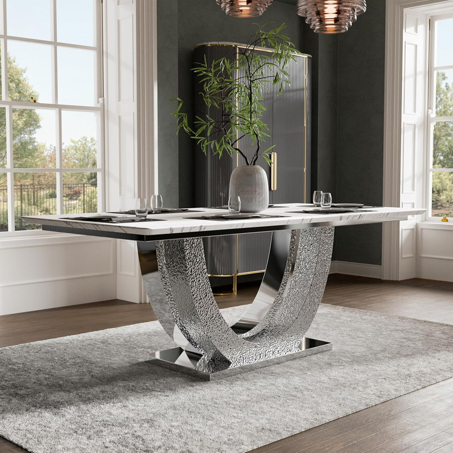 Portanova Modern Chrome Dining Table with Sintered Stone Top
