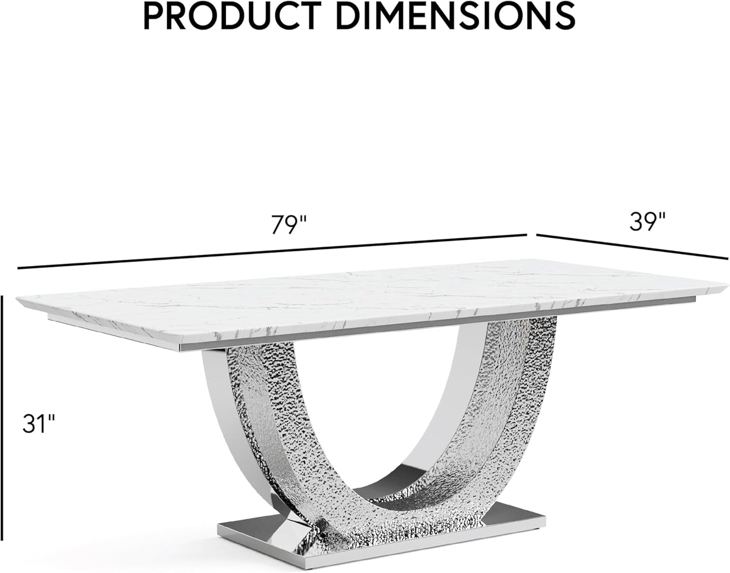 Portanova Horseshoe Shaped Pedestal Base Glam Table - Gold & White