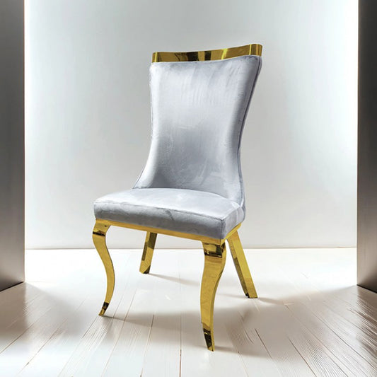 Basilicata Gray Velvet Side Chairs with Gold Legs (Set of 2)