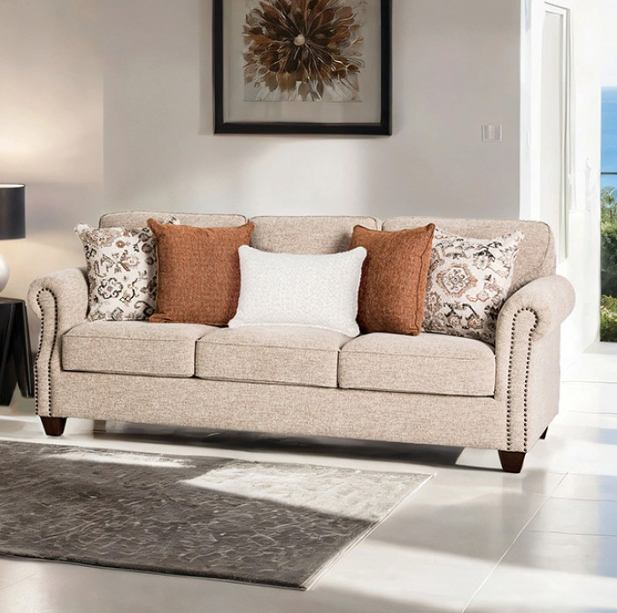 Buckhurst Transitional Taupe Chenille Upholstered Sofa