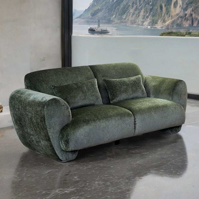 Trevisan Contemporary Olive Green Chenille Flared Arm Sofa
