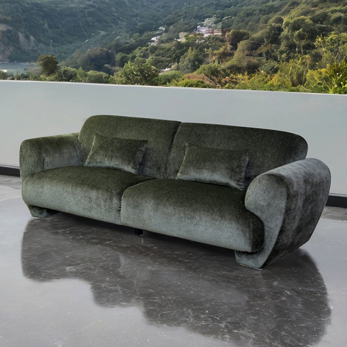 Trevisan Contemporary Olive Green Chenille Flared Arm Sofa