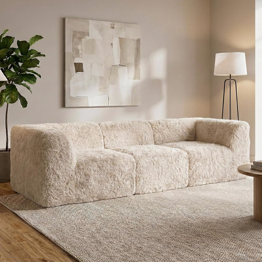 Nappi Modern Faux Fur Compressed Sofa - Sand - primary color shot