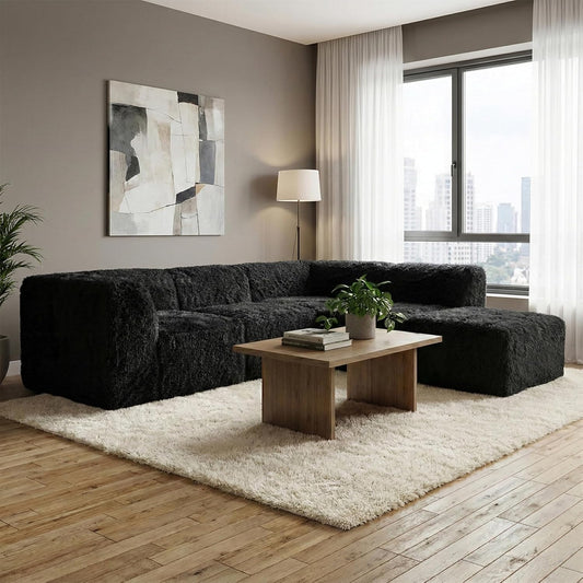 Nappi Modern Faux Fur L-Shape Sectional - Black