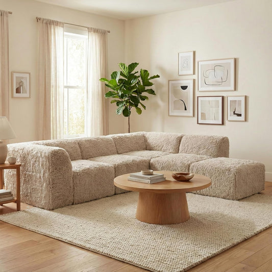 Nappi Modern Faux Fur L-Shape Sectional - Beige