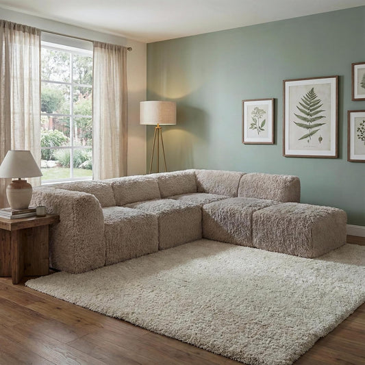 Nappi Modern Faux Fur L-Shape Sectional - Taupe