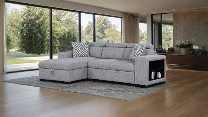 Chatteris Contemporary Gray Sleeper Sectional with Storage & Adjustable Headrests