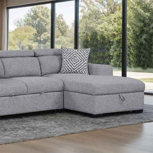 Chatteris Contemporary Gray Sleeper Sectional with Storage & Adjustable Headrests