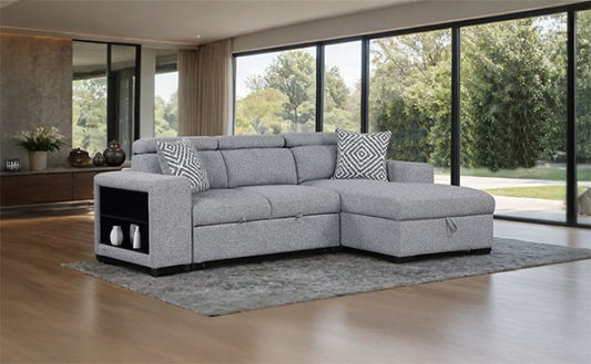 Chatteris Contemporary Gray Sleeper Sectional with Storage & Adjustable Headrests
