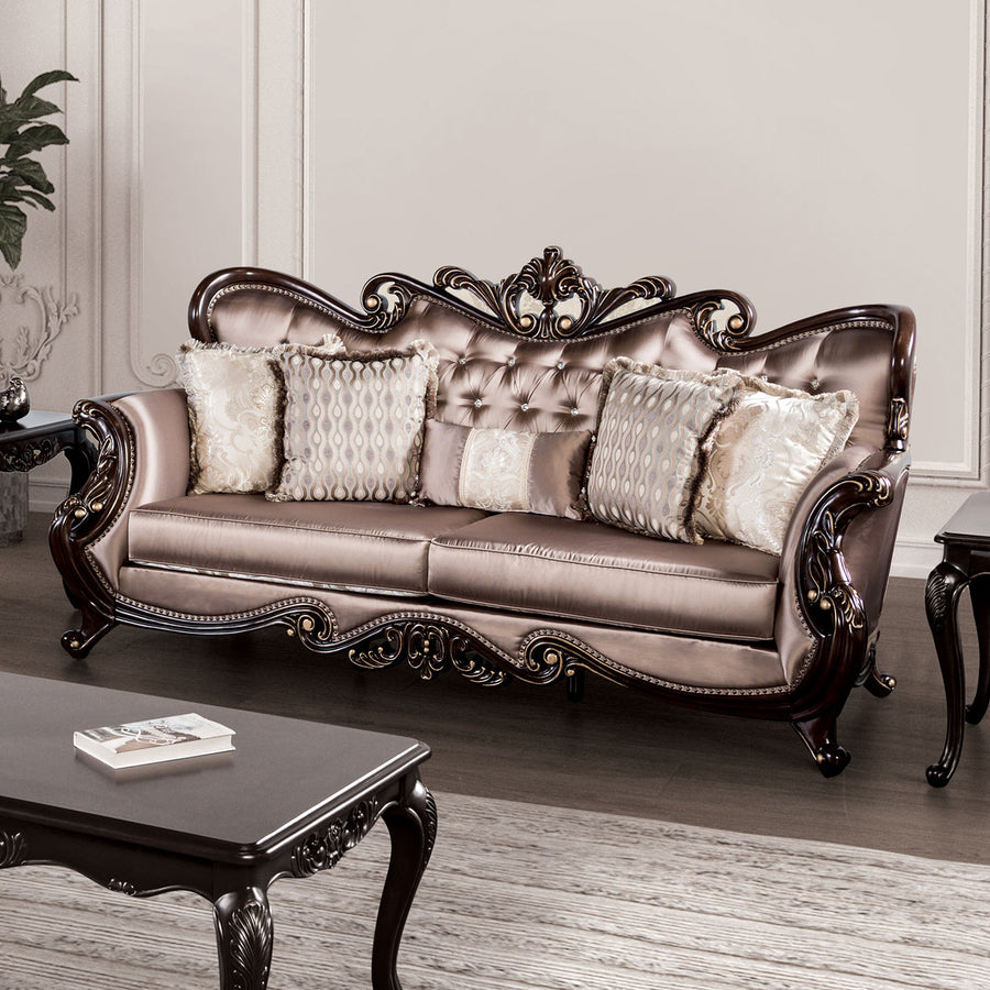 Albacete Traditional Velvet Sofa – Dark Cherry & Brown