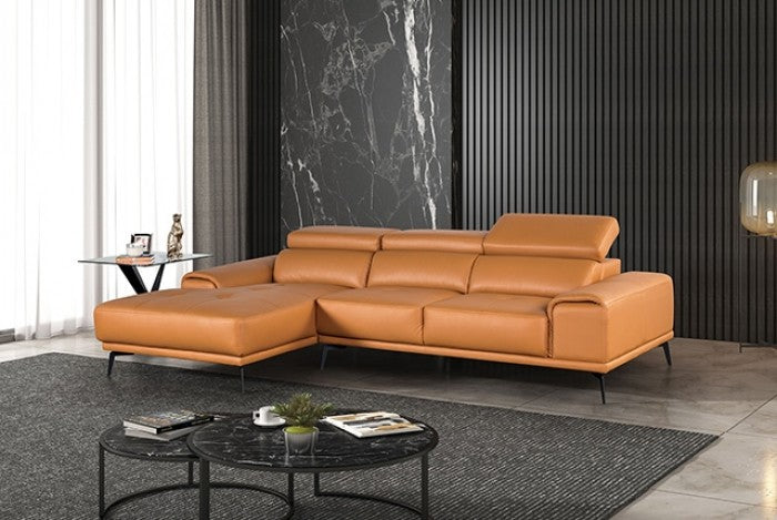 Vadso Modern Leather Sectional Sofa – Adjustable Headrests - Orange